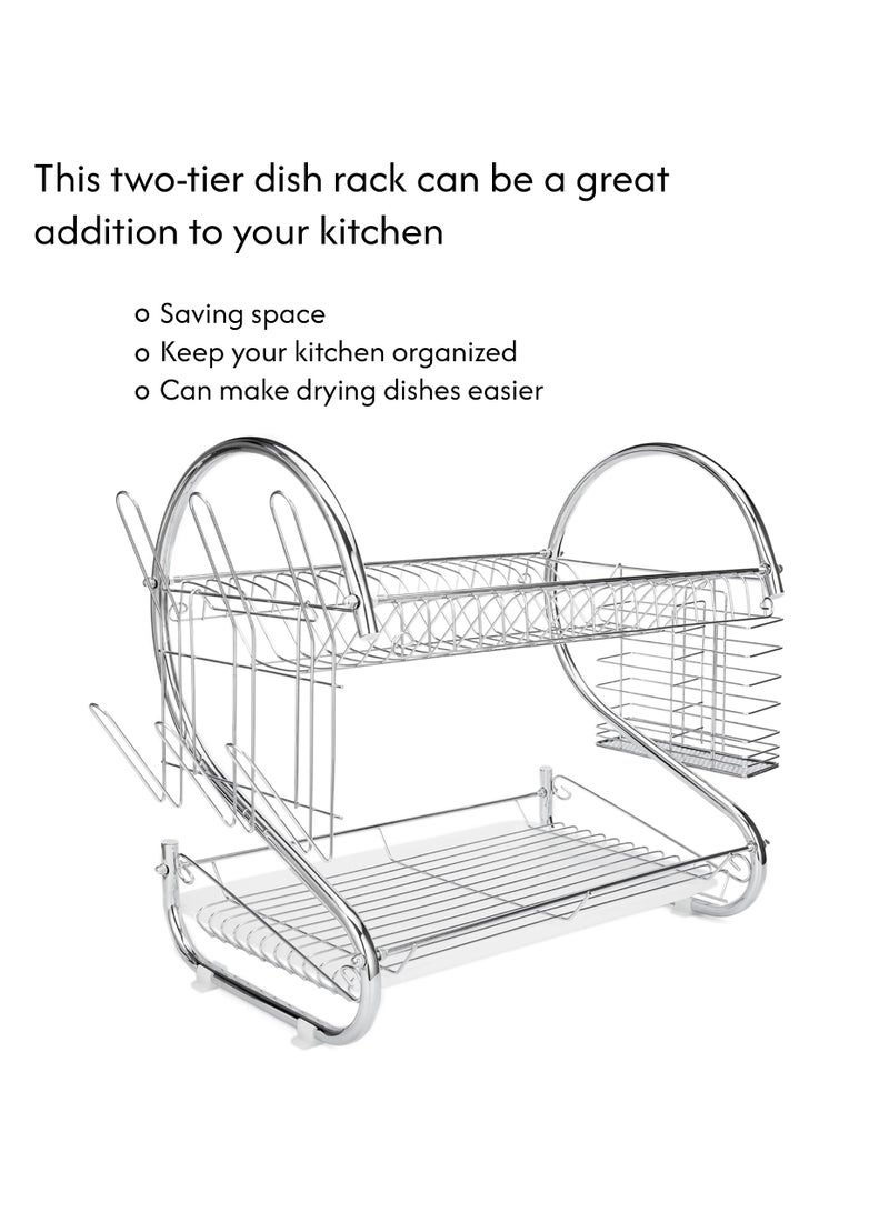Sweet Home 2 Tier Dish Drying Rack, Anti-Rust Sink Drainer Rack for Kitchen Countertop Stainless Steel Large Dish Drying Rack with Drainboard Set - Image 3