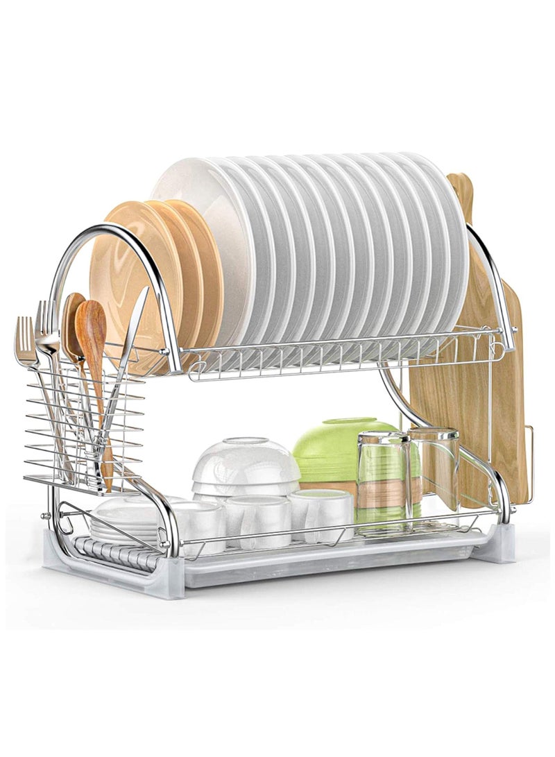 Sweet Home 2 Tier Dish Drying Rack, Anti-Rust Sink Drainer Rack for Kitchen Countertop Stainless Steel Large Dish Drying Rack with Drainboard Set - Image 2