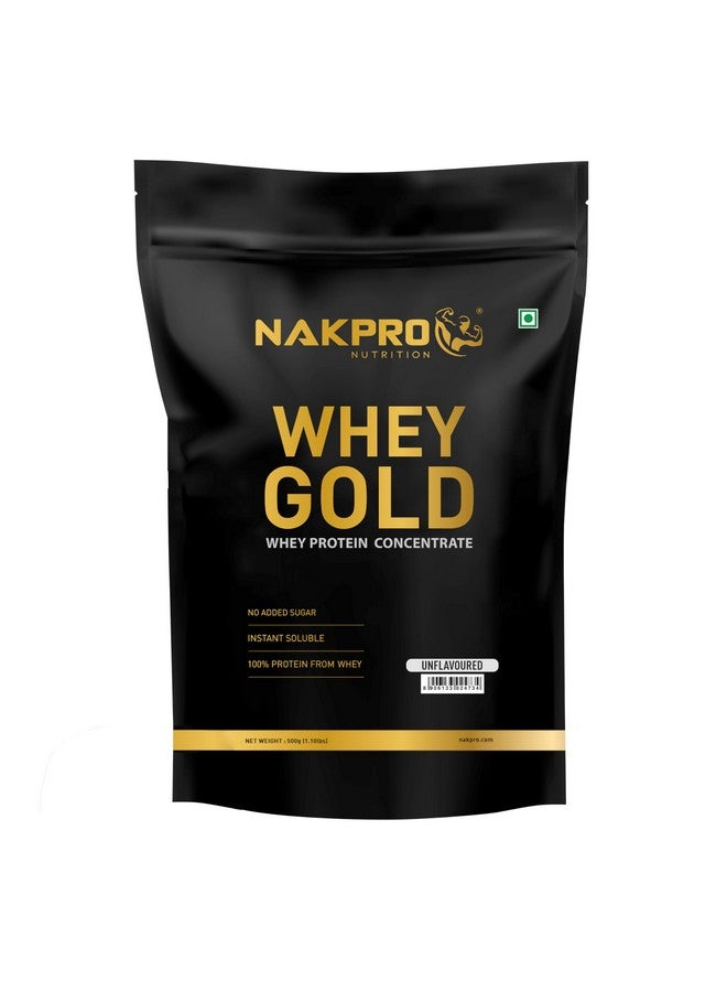 NAKPRO Gold Whey Protein Concentrate 80%, 500g Unflavoured | 28g Protein, 6.2g BCAA | Trustified Certified 100% Authentic Supplement Powder & No Adulteration | Fast Absorbing Whey Protein Powder - Image 1