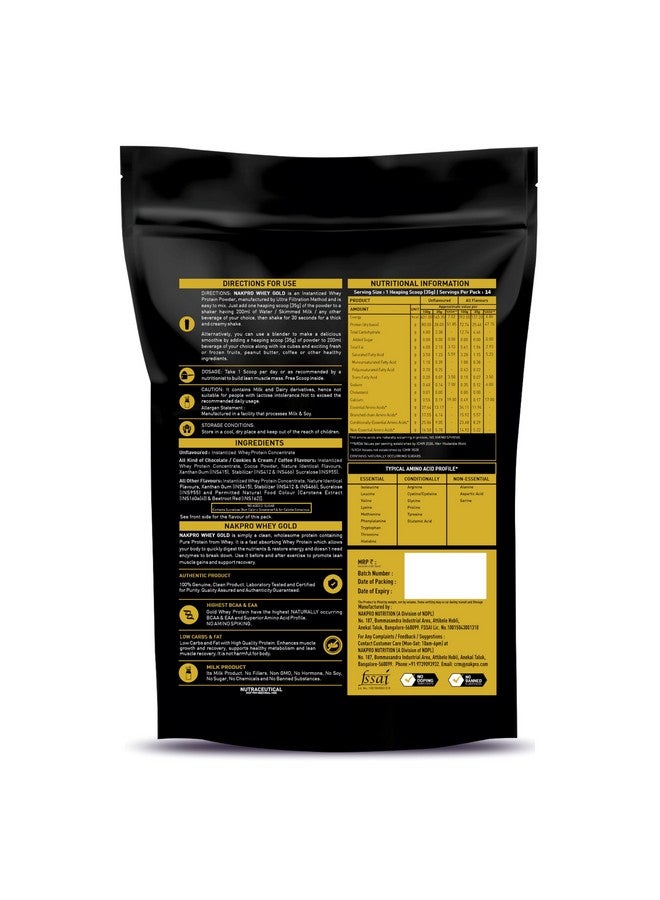 NAKPRO Gold Whey Protein Concentrate 80%, 500g Unflavoured | 28g Protein, 6.2g BCAA | Trustified Certified 100% Authentic Supplement Powder & No Adulteration | Fast Absorbing Whey Protein Powder - Image 2