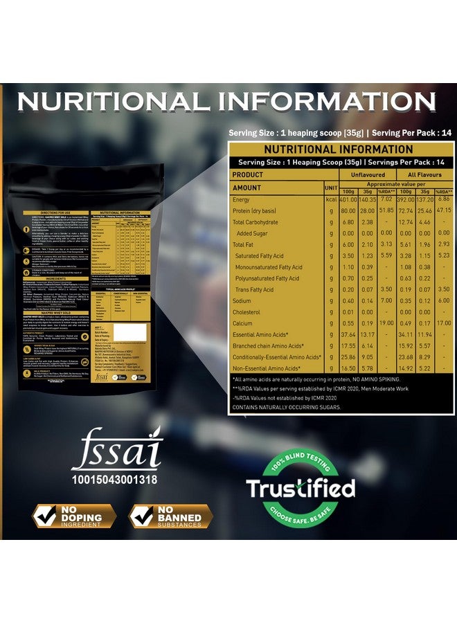 NAKPRO Gold Whey Protein Concentrate 80%, 500g Unflavoured | 28g Protein, 6.2g BCAA | Trustified Certified 100% Authentic Supplement Powder & No Adulteration | Fast Absorbing Whey Protein Powder - Image 3
