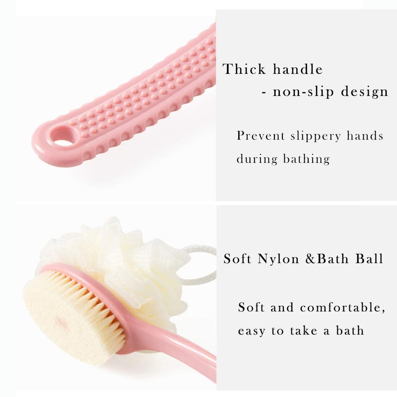 Zerolex 2 in 1 Shower Sponge with Handle, Back Scrubber, Exfoliating Brush, Set of 2 - Image 3