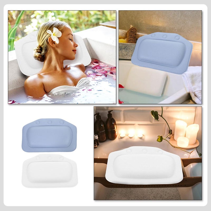 Bathtub Pillows with Suction Cups Blue and White Foam Headrest Cushion for Relaxing Bath - Image 4