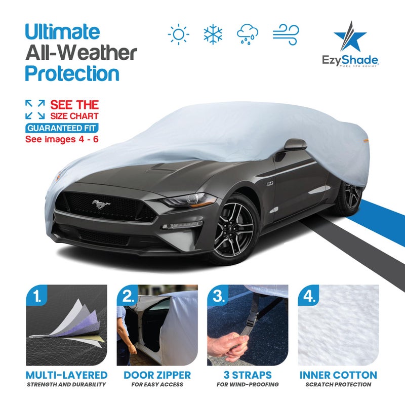 EzyShade 10-Layer Waterproof Sports Car Cover. See Vehicle Size-Chart for Accurate Fit. All Weather Full Outdoor Covers. Corvette Mustang Trans Am Classic Cars Sun Snow Rain. Size C4 (See SizeChart) - Image 2