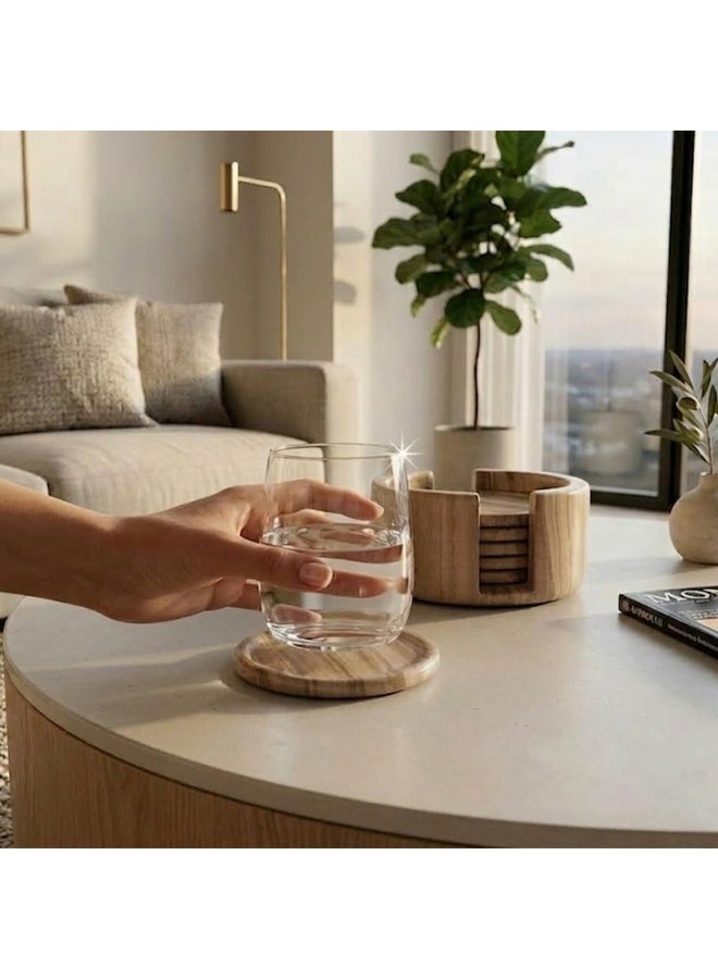 RADICALn Handmade Natural Brown Marble Coasters Set of 6 with Holder 3.5 Inch Round Drink Coasters Luxury Stone Tabletop Home Office Dining Coffee Table Gift - Image 5