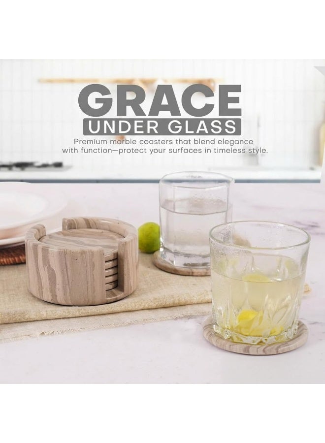 RADICALn Handmade Natural Brown Marble Coasters Set of 6 with Holder 3.5 Inch Round Drink Coasters Luxury Stone Tabletop Home Office Dining Coffee Table Gift - Image 4
