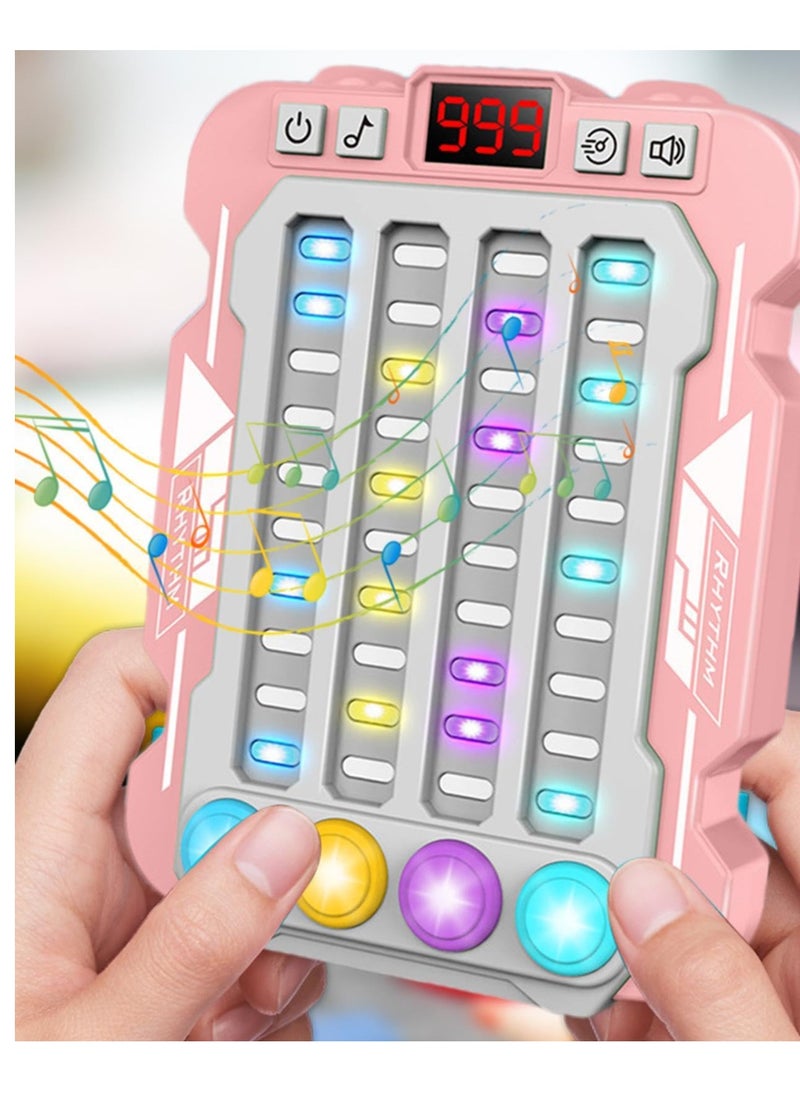 Colorful Rhythm Game Machine, Musical Button Table Game, Portable Music Push Games, Interactive Lighting Quick Push Machine Adjustable Modes Lighting Games for Kids Boys and Girls(Pink)