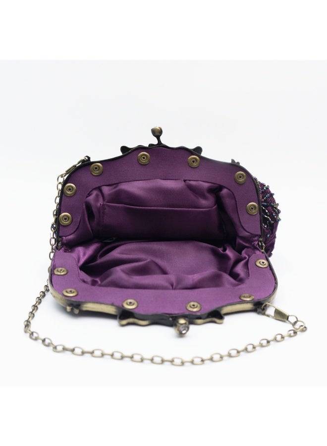 Women's Handbag Vintage Beaded Bag Women's Handbag With Flower Decorated Women's Clutch Evening Bag Shoulder Bag with Removable Chain Perfect for Weddings, Ramadan, Birthdays,Prom Party - Image 4