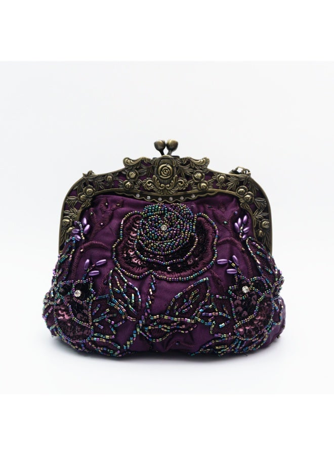 Women's Handbag Vintage Beaded Bag Women's Handbag With Flower Decorated Women's Clutch Evening Bag Shoulder Bag with Removable Chain Perfect for Weddings, Ramadan, Birthdays,Prom Party - Image 5