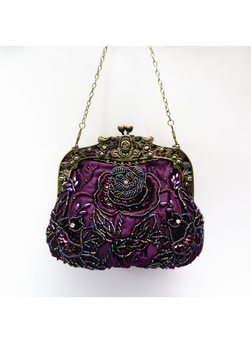 Women's Handbag Vintage Beaded Bag Women's Handbag With Flower Decorated Women's Clutch Evening Bag Shoulder Bag with Removable Chain Perfect for Weddings, Ramadan, Birthdays,Prom Party - Image 1
