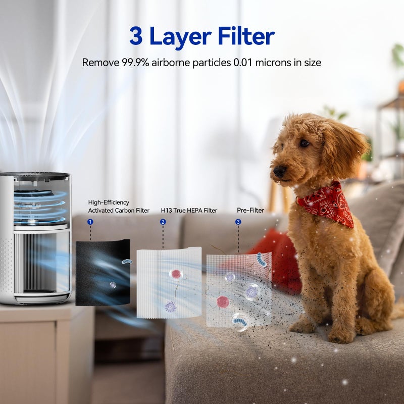 Aucleia Air Purifiers for Bedroom Home with H13 True HEPA Filter, 20dB Quiet Air Cleaner for Pets Hair Dander Odor, Smoke Dust Pollen, Aromatherapy Function, White - Image 3