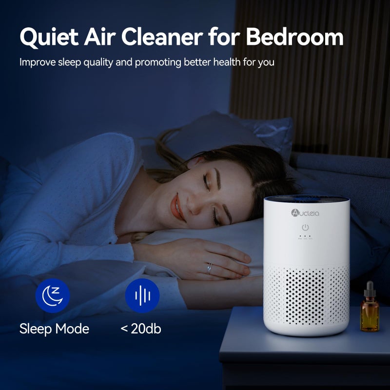 Aucleia Air Purifiers for Bedroom Home with H13 True HEPA Filter, 20dB Quiet Air Cleaner for Pets Hair Dander Odor, Smoke Dust Pollen, Aromatherapy Function, White - Image 4