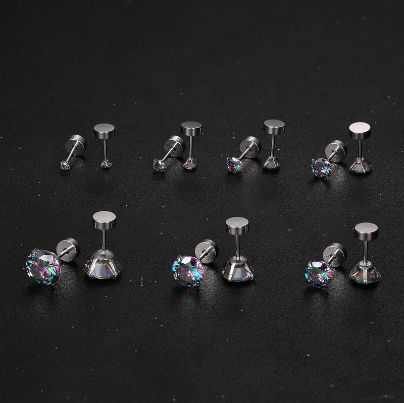 Fansilver 20G Hypoallergenic Flat Back Earrings for Women Men Silver 14K Gold Stainless Steel Stud Earrings Brithstone Cubic Zirconia Studs Surgical Steel Cartilage Earrings for Sensitive Ears - Image 4