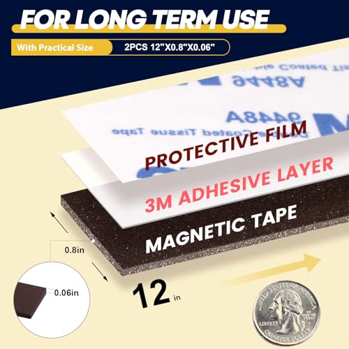 CHUNNIAO Extra Strong Flexible Neodymium Magnetic Strip 12 X 4/5"(2 Pieces),60 Mil Magnetic Tape Strips with Adhesive Backing, Heavy Duty NdFeB Magnets,Super for Basemen Tool Room,Garage,Organized Storage - Image 2