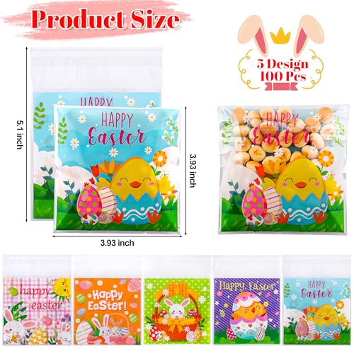 Nelisylux Easter Treat Bags, 100 PCS Self Sealing Clear Easter Goodie Bags, Plastic Easter Cellophane Candy Cookie Snack Goody Gift Bags for Easter Spring Holiday Party Favors Supplies Gift Giving Decorations - Image 3
