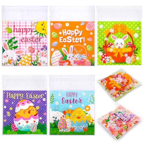 Nelisylux Easter Treat Bags, 100 PCS Self Sealing Clear Easter Goodie Bags, Plastic Easter Cellophane Candy Cookie Snack Goody Gift Bags for Easter Spring Holiday Party Favors Supplies Gift Giving Decorations - Image 1