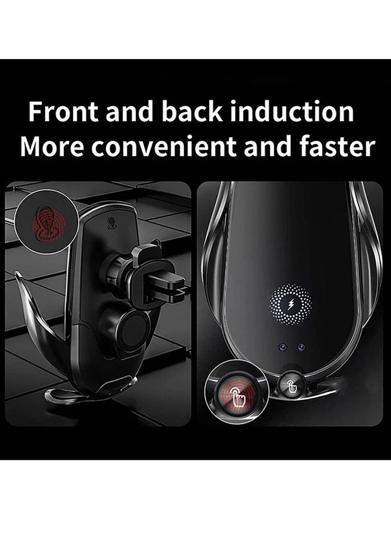 Wireless Car Charger 15W Qi Fast Charging Phone Mount Magic Clip Mobile Infrared Induction Bracket Smart Navigation Black - Image 5