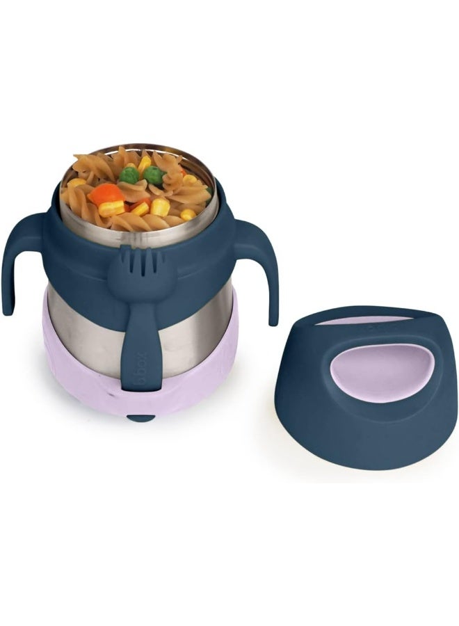 b.box Insulated Food Jar with Double Wall Stainless Steel and Spoon, Kids Lunch Box for Hot and Cold Food, with Removable Arms and Bumper (Blue Slate) - Image 1