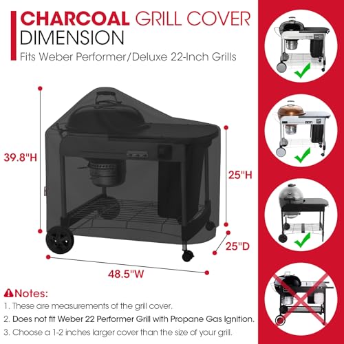 Unicook Grill Cover Compatible with Weber Performer Deluxe Charcoal Grills 22-Inch, BBQ Cover for Outside, Heavy Duty Waterproof Fade Resistant Barbecue Protector, Compared to Weber 7152 - Image 2