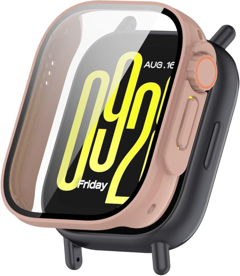 غطاء حماية شاشة Dl3 Mobilak لساعة Xiaomi Redmi Watch 5 Lite، [يشبه غطاء iWatch Ultra] غطاء حماية شاشة زجاجي مقوى مدمج بتصميم فريد لساعة Redmi Watch 5 Lite (وردي)