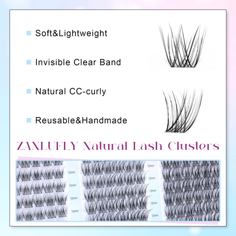 zanlufly Wispy Lash Clusters Kit Natural Lash Extension Kit DIY Eyelash Extension Kit 10-14MM Individual Lashes Thin Band Eyelash Clusters with Lash Cluster Glue and Tweezers by zanlufly - Image 3
