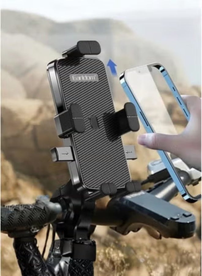 Earldom Universal Motorcycle Bicycle Phone Holder, 360° Rotation Handlebar Mount, Adjustable Secure Grip, Black - Image 2