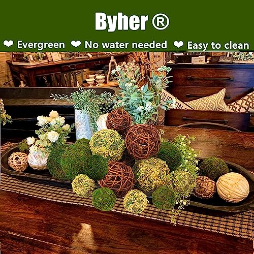 BYHER Decorative Balls for Centerpiece Bowls, 18pcs Fake Moss Balls + Wicker Rattan Balls Set Vase Bowl Filler for Home Garden Wedding Party Decor (Fresh Green + Rustic Brown) - Image 5