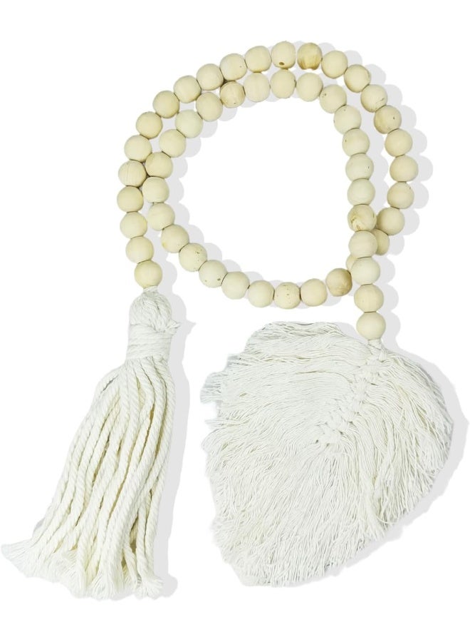 YINZUO YINZUO Boho Wooden Bead Garland with Tassels and Heart Charms Rustic Farmhouse Hanging Ornament for Tiered Tray, Jars, Wall Decor, Table Centerpiece Natural Wood (Design 6)  - Image 4