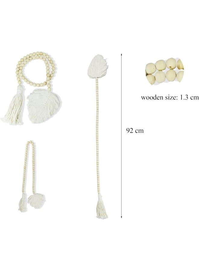 YINZUO YINZUO Boho Wooden Bead Garland with Tassels and Heart Charms Rustic Farmhouse Hanging Ornament for Tiered Tray, Jars, Wall Decor, Table Centerpiece Natural Wood (Design 6)  - Image 2