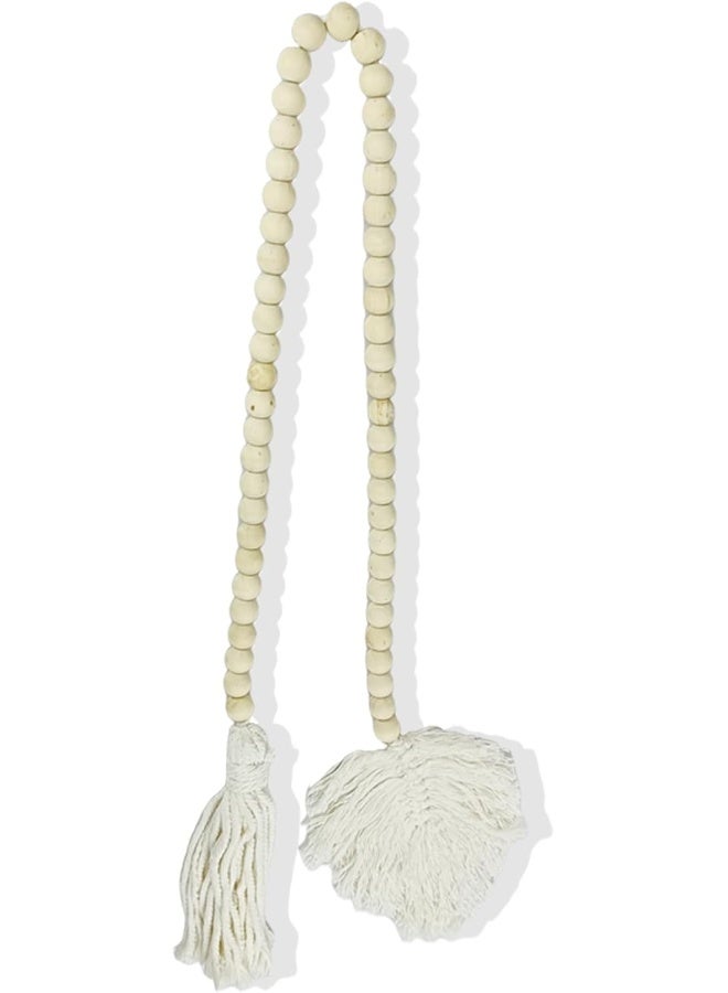 YINZUO YINZUO Boho Wooden Bead Garland with Tassels and Heart Charms Rustic Farmhouse Hanging Ornament for Tiered Tray, Jars, Wall Decor, Table Centerpiece Natural Wood (Design 6)  - Image 3