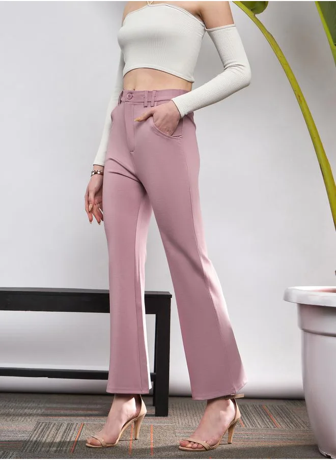SASSAFRAS Solid Knit Bell Bottom Pants by Styli