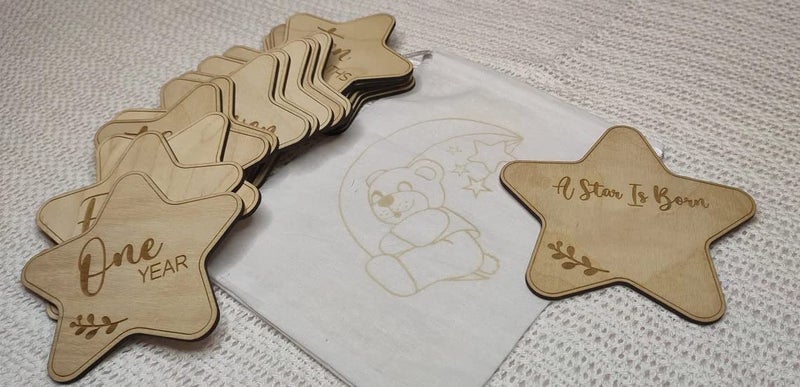 Cliths Pack of 16 pcs Wooden Baby Milestone Discs, Stars Baby Milestone Discs, Baby Milestone Wood Card Set, Engraved Wooden Monthly Baby Milestone(Bag not Include) - Image 2