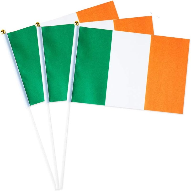 mflagperft Ireland Flag Irish Flag, Small Mini Handheld Ireland Flags on Stick, Ideal for Party Parades Sports Events Patriotic Festival Decorations - Image 1