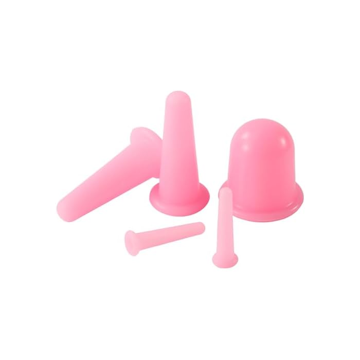 Yeetec 5 Pack Silicone Facial Cupping Set Vacuum Massage Cups Kit Pink Face Massager Helper Cup for Face Neck Back Eyes Skin Care