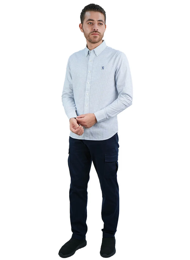 جيوردانو قميص رجالي قطن أكسفورد بتطريز أسد صغير، قصة ضيقة، بأزرار كاملة