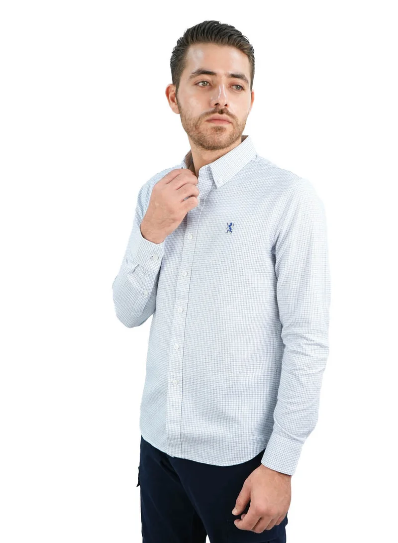 جيوردانو قميص رجالي قطن أكسفورد بتطريز أسد صغير، قصة ضيقة، بأزرار كاملة