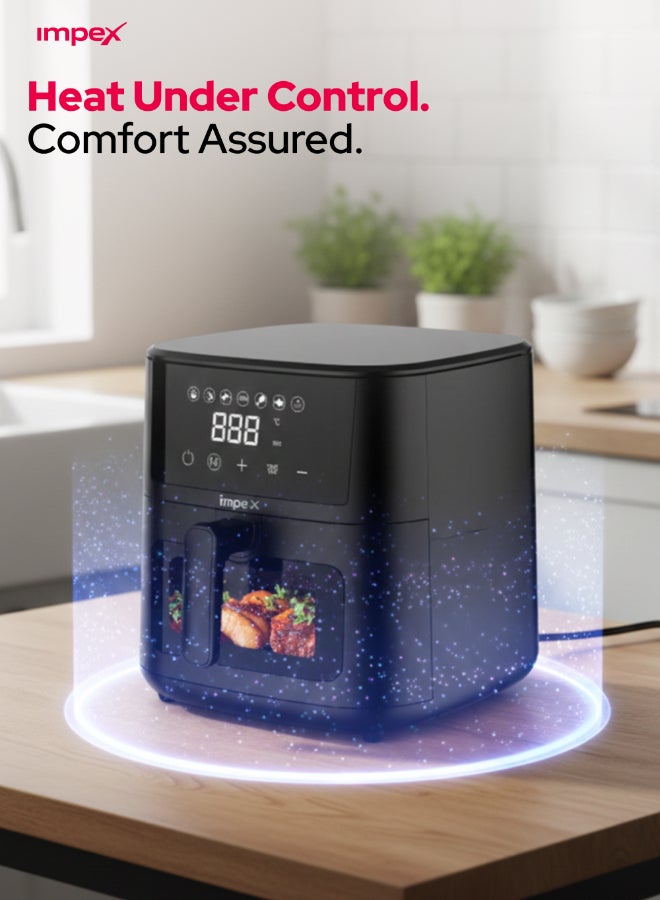 Impex 4.5L Digital Air Fryer, 1200W Oil-Free Air Fryer with Transparent Glass Door, Cyclonic Airflow, Smart Touch Control Panel, 7 Preset Menus, Non-Stick Basket, 60 Min Timer, Overheat Protection, Cool Touch Handle, Large Capacity Air Fryer, 2 Year Warranty - AF 4307 4.5 L 1200 W AF 4307 Black - Image 5