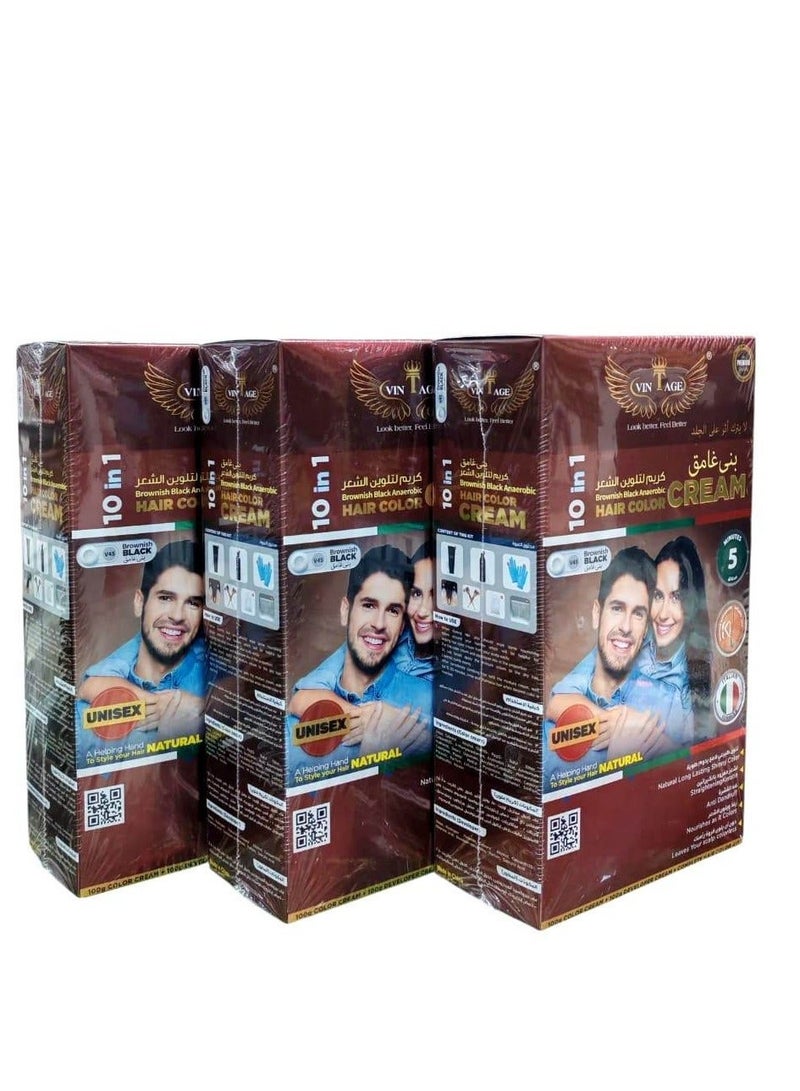 vintage Hair Color Cream 10 in 1 Dark brown 3 pieces