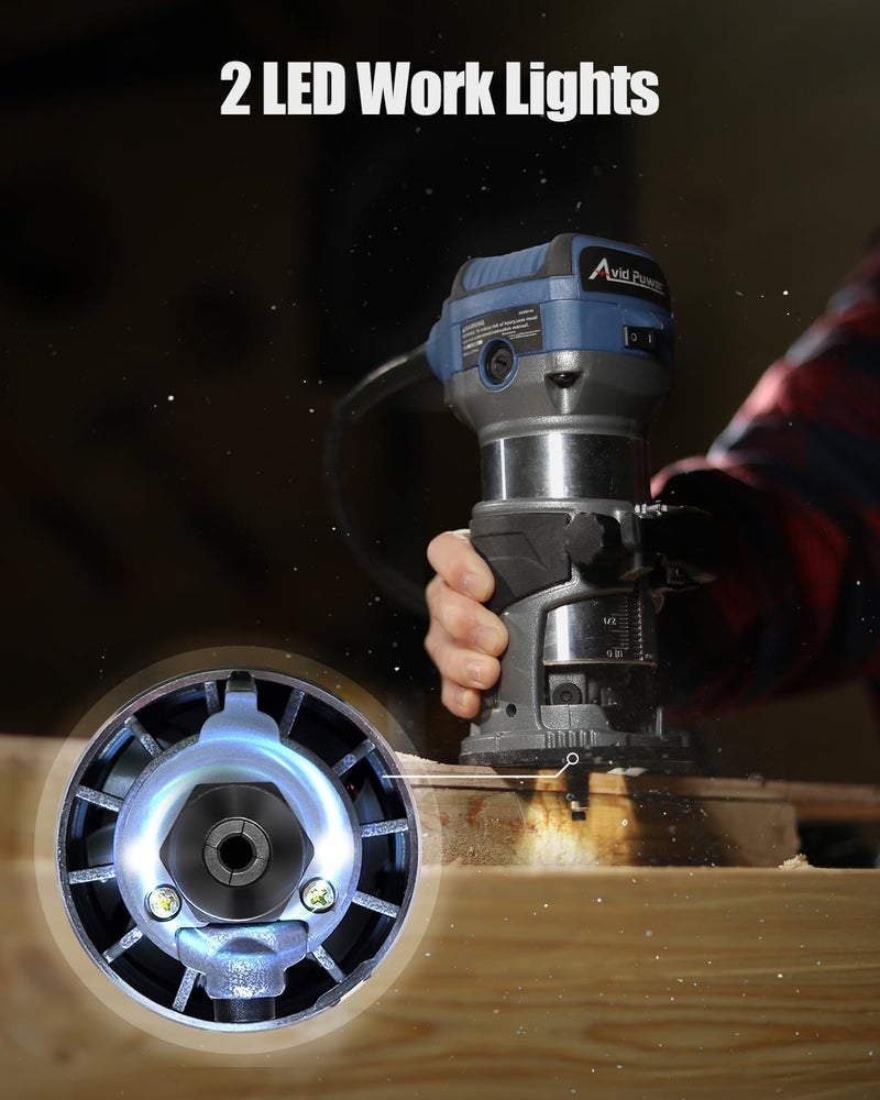 AVID POWER 6.5 Amp 1.25 HP Compact Router Tools for Woodworking, Fixed Base Wood Router with Trim Router Bits, 6 Variable Speeds, Edge Guide, Roller Guide, Dust Hood (Blue, 65mm) - Image 4