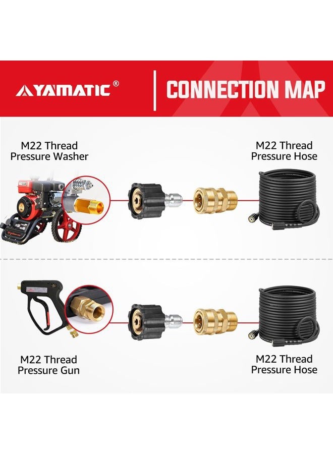 YAMATIC Pressure Washer Adapter Set, M22-14mm to 3/8" Quick Connectors & M22-14mm Pressure Washer Hose Extension Adapter, Quick-Connect for a Pressure Washer, Hose, and Gun - 5 Pack - Image 2
