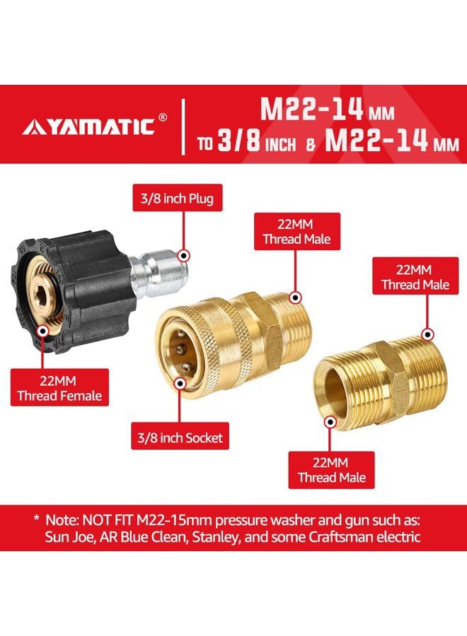YAMATIC Pressure Washer Adapter Set, M22-14mm to 3/8" Quick Connectors & M22-14mm Pressure Washer Hose Extension Adapter, Quick-Connect for a Pressure Washer, Hose, and Gun - 5 Pack - Image 3