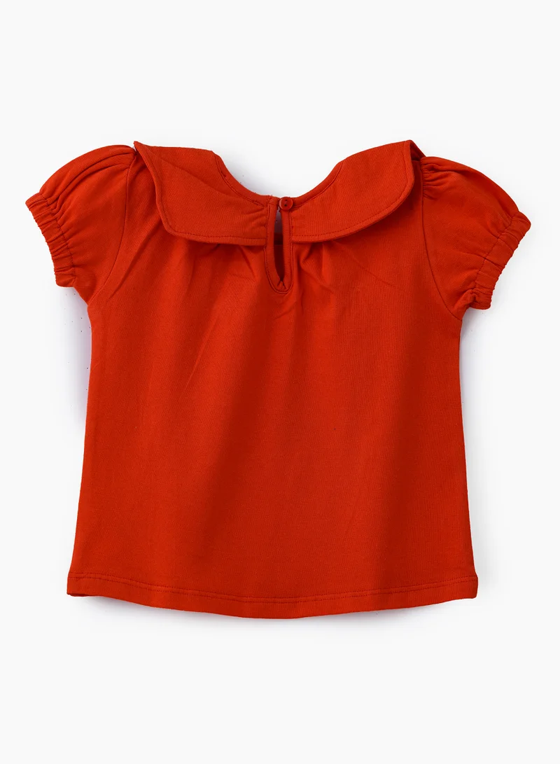 جيلين Vibrant Red Ruffle Sleeve Cotton Top for Infant Girls