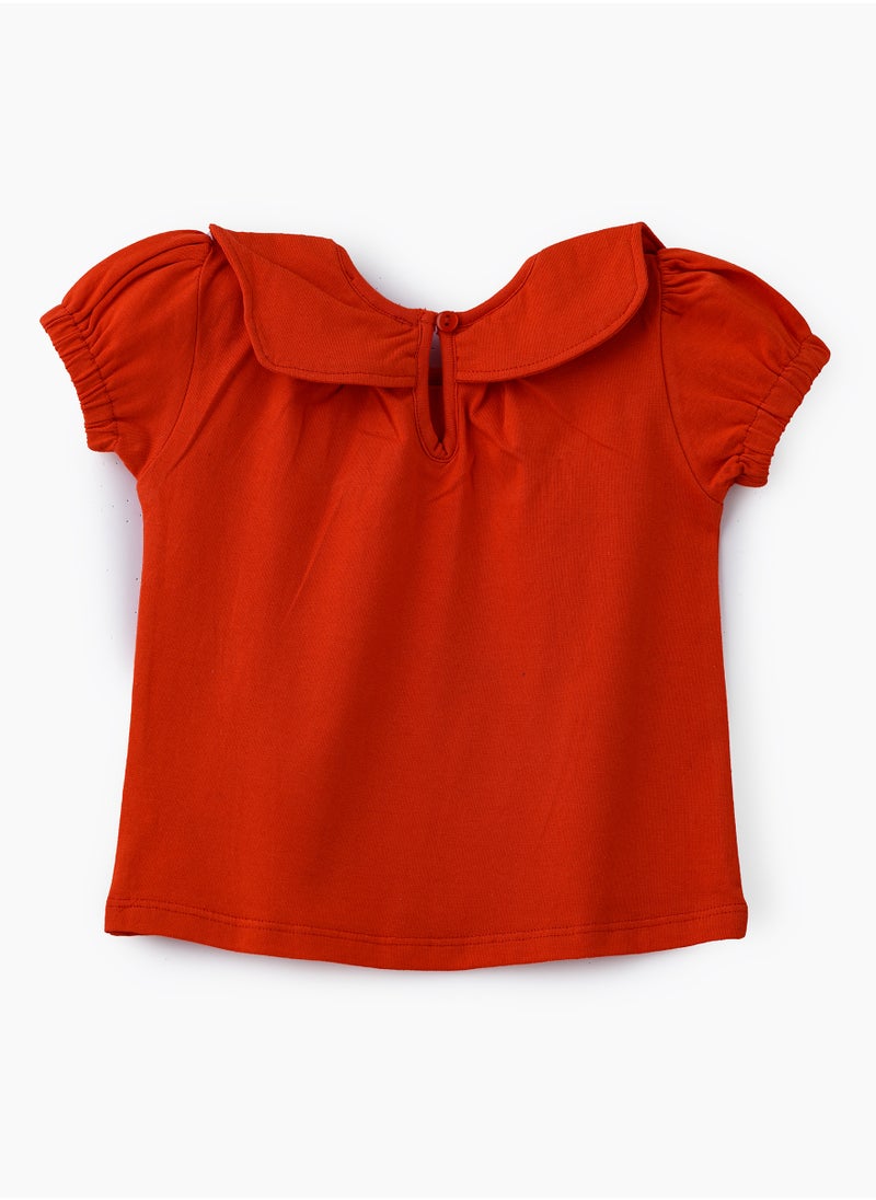 Jelliene Vibrant Red Ruffle Sleeve Cotton Top for Infant Girls  - Image 2