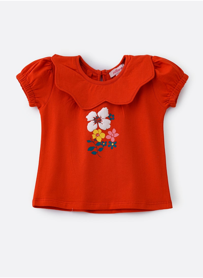 Jelliene Vibrant Red Ruffle Sleeve Cotton Top for Infant Girls  - Image 1