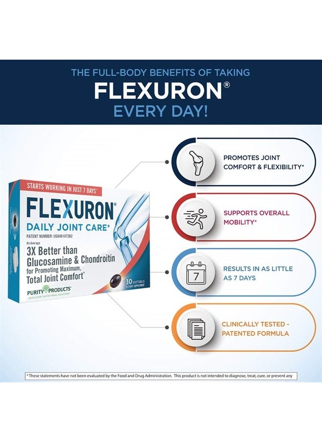 Purity Products - Flexuron Joint Formula 3X Better Than Glucosamine and Chondroitin - Starts Working in just 7 Days - Krill Oil, Low Molecular Weight Hyaluronic Acid, Astaxanthin - 30 Count (3) - Image 1