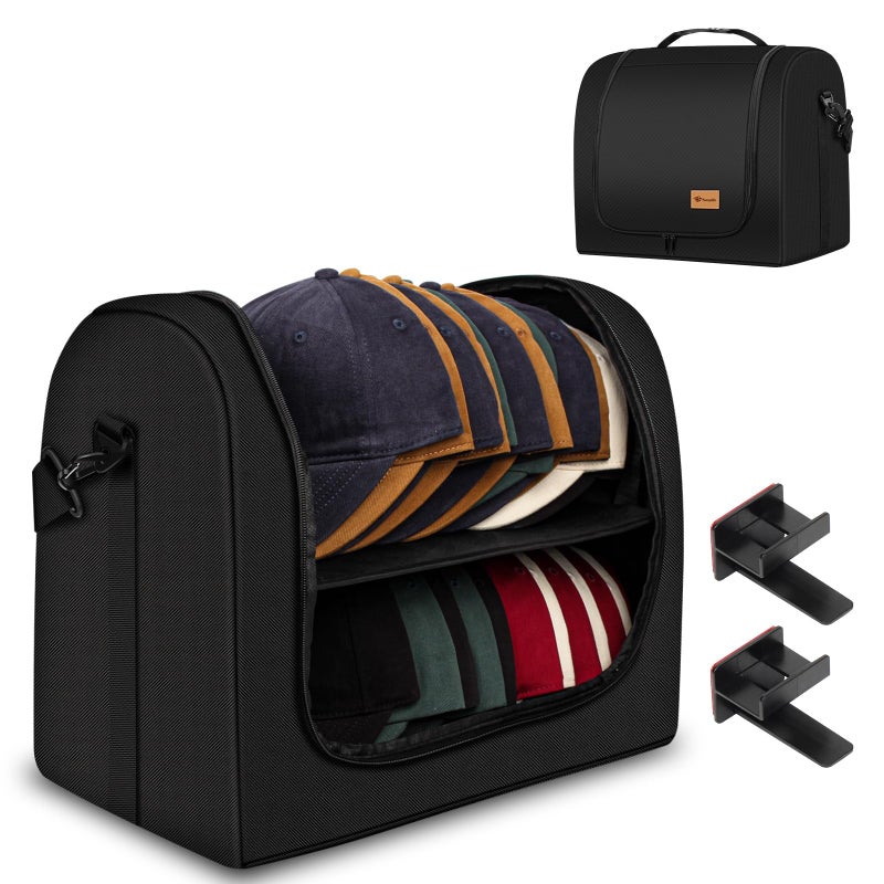 Baseball Cap Organizer Carrier Hat Bag for Travel and Moving Cap Traveling Case for Men Portable Hat Storage box holder for 28 Caps Perfect for Home  OntheGo Black