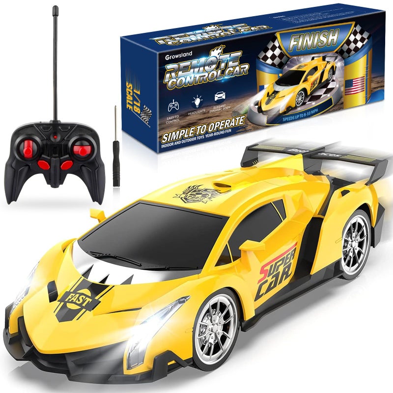 Growsland Remote Control Car, RC Cars for Kids 1:18 Electric Toy Car Hobby Racing Car Toys with Lights & Controller, Christmas Birthday Gift for 3 4 5 6 7 8 9 Year Old Boys Girls - Image 1
