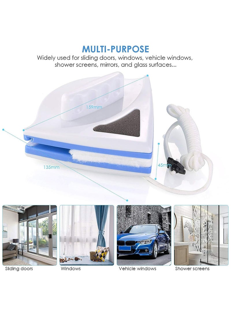 Double-sided Glass Magnetic Cleaning Brush, Window Cleaner Wiper with Handle for Sliding Doors, Windows, Vehicle Windows (for Thickness 3-8mm Glass, Blue) - Image 3