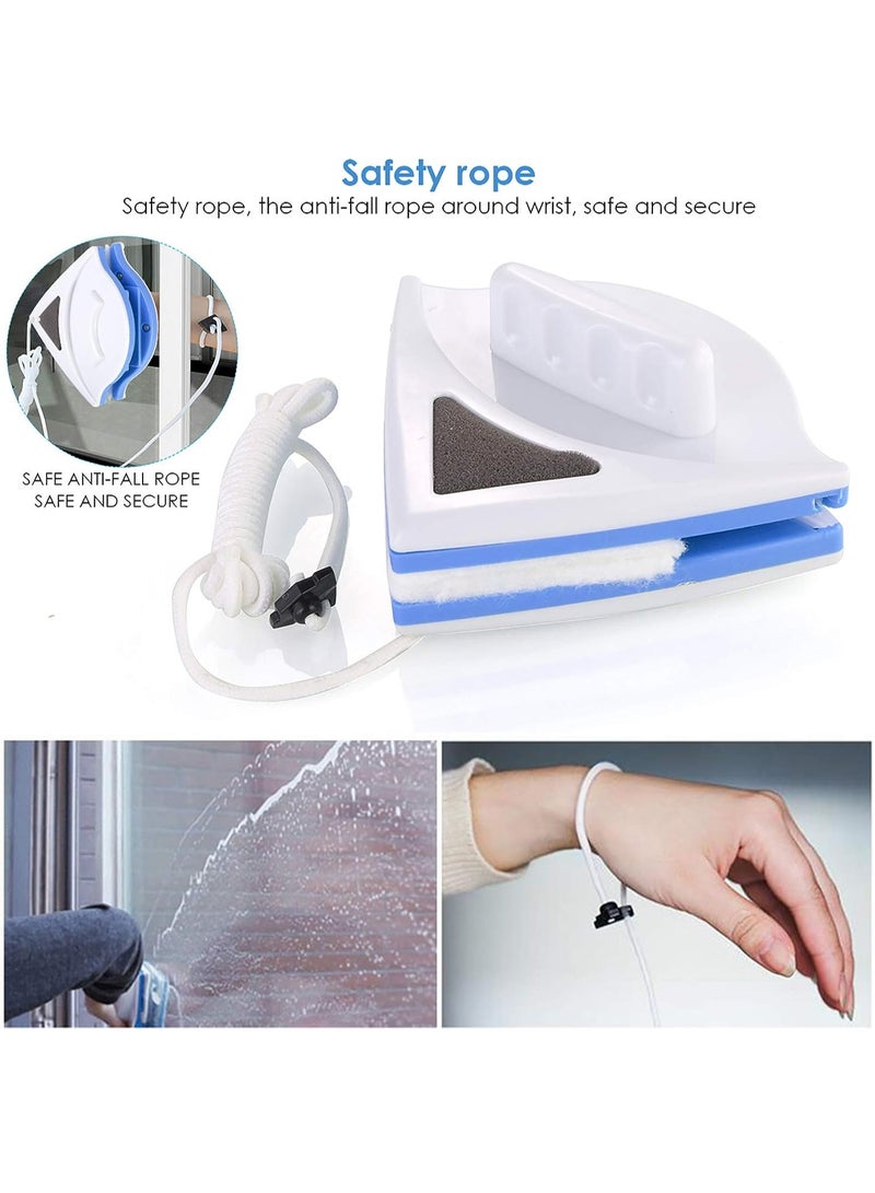 Double-sided Glass Magnetic Cleaning Brush, Window Cleaner Wiper with Handle for Sliding Doors, Windows, Vehicle Windows (for Thickness 3-8mm Glass, Blue) - Image 5