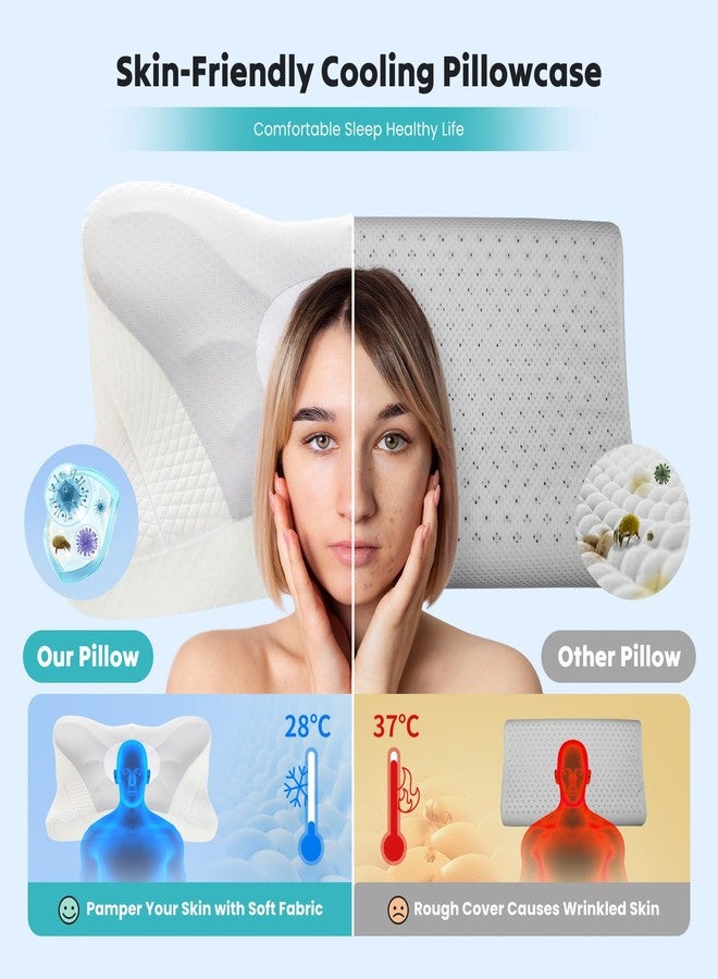 DUMOS وسادة دوموس للرقبة، وسائد مريحة من إسفنج الذاكرة المبرد لتخفيف آلام الرقبة مع غطاء وسادة يسمح بمرور الهواء، وسادة داعمة للعظام مزدوجة الارتفاع مناسبة للنوم على الجانب أو الظهر أو البطن، رمادي - Image 3